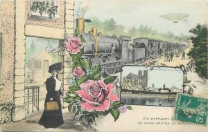 France Nantes Notre-Dame cathedral and railway train station vintage postcard
