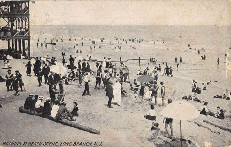 Long Branch New Jersey Bathing Beach Scene Antique Postcard K100785