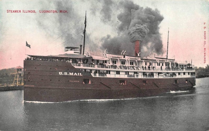 Ludington MI Michigan STEAMER ILLINOIS Ship~U.S. Mail~Passengers c1910s Postcard 