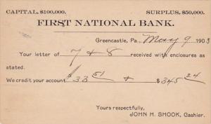 Pennsylvania Greencastle First National Bank 1903