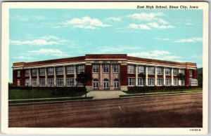 Sioux City Iowa IA, East High School Building, Main Entrance, Street, Postcard