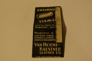 Fitwell Counters Van Horne-Kaestner Leather Co. 20 Strike Matchbook Cover