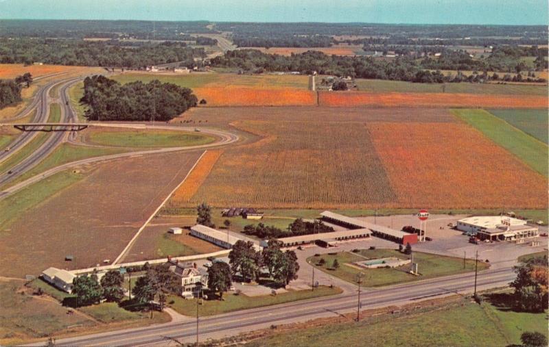 MILAN OHIO~HOMESTEAD FARM-INN-COCKTAIL LOUNGE-GULF AUTO SERVICE CENTER POSTCARD