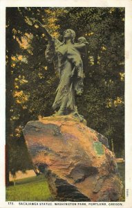 Portland Oregon 1930s Postcard Sacajawea Statue Washington Park