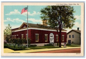 Union City Pennsylvania Postcard US Post Office Exterior c1940 Vintage Antique