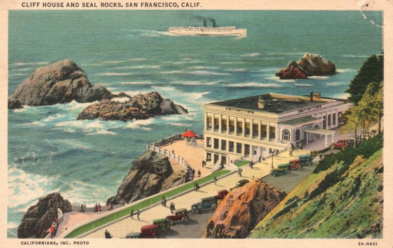 Vintage Postcard 1930's Cliff House & Seal Rocks San Francisco CA California