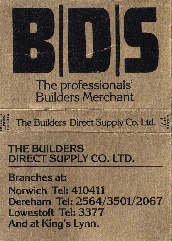 Kings Lynn Norfolk Dereham Builders Old Matchbox Label