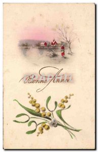 Old Postcard Happy New Year Flowers