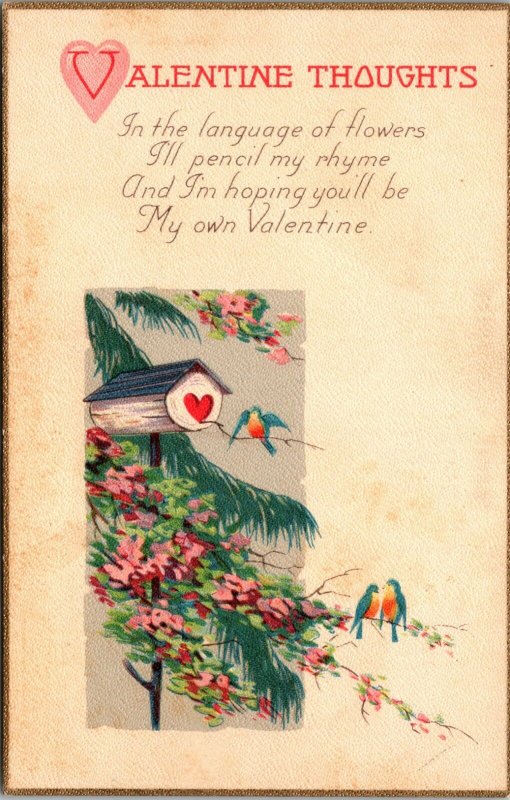 1900s VALENTINE'S DAY Postcard  THOUGHT BIRD HOUSE - VINTAGE SERIES 1081 C 