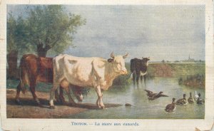 Cows in paintings by Troyon - The duck pond