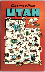 Utah State Map Greetings Salt Lake City, State Capital, Lakes, Vintage Postcard