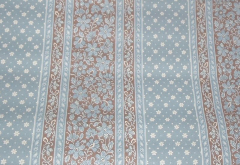 Vintage By the Yard Wall Paper Covering Blue White Brown Floral Stripe