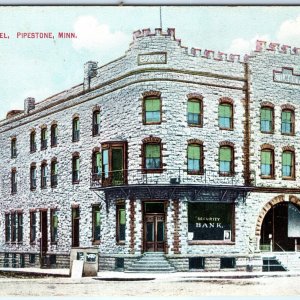 c1900s Pipestone, MN City Calumet Hotel Lith Photo Postcard Castle Kropp A83