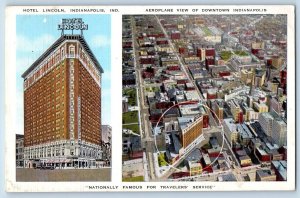 Indianapolis Indiana IN Postcard Hotel Lincoln And Aerial View Of Downtown 1946