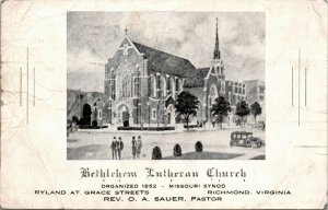 Postcard VA Richmond Bethlehem Lutheran Church Ryland at Grace Streets 1945 H25