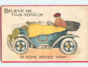 Bent Divided-Back Comic MAN IN VERY OLD CAR HM4721