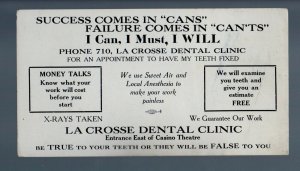 La Crosse WISCONSIN c1930 ADVERTISING Ink Blotter DENTAL CLINIC Dentist Dentists