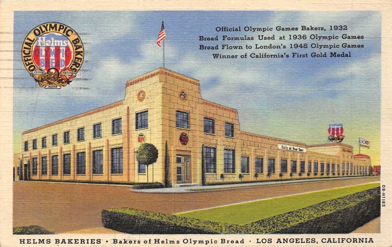Los Angeles California 1950 Postcard Helms Bakeries Olympic Bread