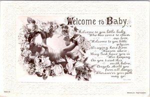 RPPC, Greeting WELCOME TO BABY Poem~Scroll Border ca1910's J Beagles Postcard