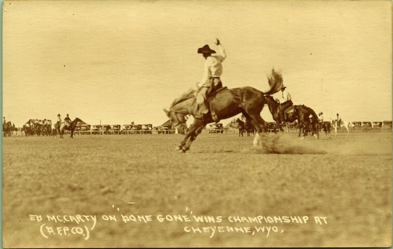 RPPC Ed McCarty Done Gone Wins Championship Cheyenne Wyoming Real Photo Postcard