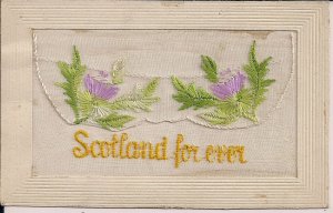 Scotland UK, Novelty PC w Embroidered Lace & Insert Card, Thistle WWI Era, 1914