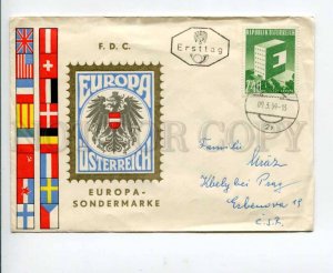 290648 AUSTRIA to Czechoslovakia 1959 y Europe FLAGS eagle Wien First Day COVER