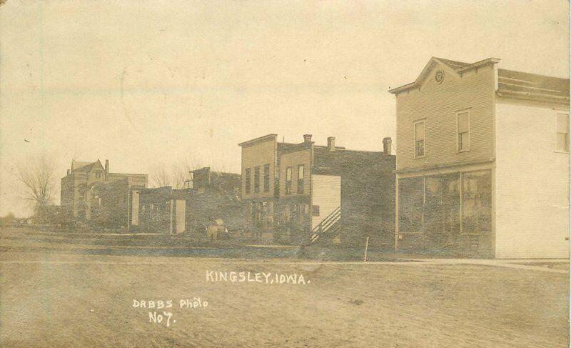 1908 Kingsley Plymouth Iowa Street View Restaurant RPPC Dabbs Photo Postcard