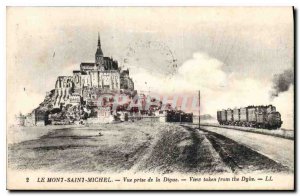 Old Postcard Mont Saint Michel View from the Dam Steam Train