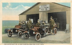 Postcard 1920s Military Kansas Fort Riley Fire Department Camp Funston 23-13781
