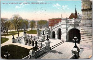 Postcard NY Albany Grand Staircase and Capitol Grounds