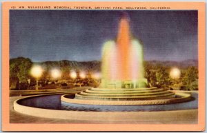 WM Mulholland Memorial Fountain Griffith Park Hollywood California CA Postcard