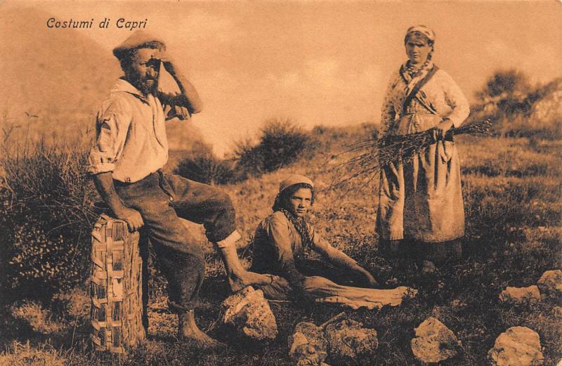 Costumes of Capri, Italy, Early Postcard, Unused