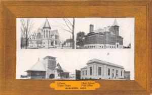 MUSKEGON MI~LIBRARY-RAILROAD DEPOT-SCHOOL-POST--LUXATONE PUBL POSTCARD 1910s