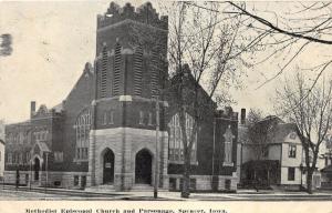 Spencer Iowa~Methodist Episcopal Church & Parsonage~1912 B&W Postcard