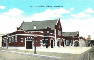 Newton KS Santa Fe Depot Railroad Train Station Postcard