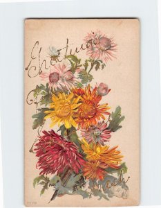 Postcard Greeting Card with Flowers Embossed Art Print