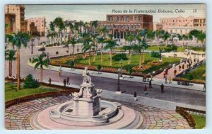 HAVANA, CUBA ~ Street Scene PLAZA de la FRATERNIDAD 1953 Linen  Postcard