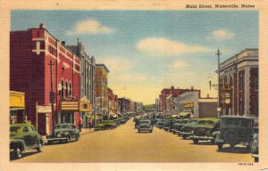 Main Street Waterville Maine Unposted Curteich Colortone Linen Postcard