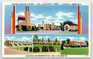 OMAHA, NE Nebraska ~ Roadside TOWER MOTOR COURT 1955 Tichnor Multiview Postcard