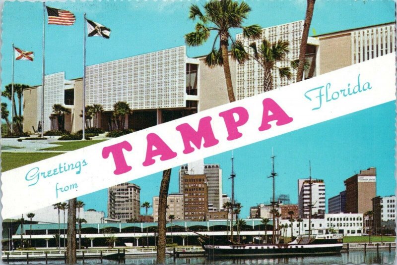 Greetings from Tampa Florida Multi View Large Postcard 1970s USF Skyline MP