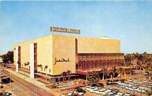 Miami Florida 1950s Postcard Jordan Marsh Department Store Parked Cars