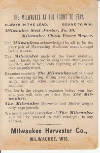 MILWAUKEE  HARVESTER CO. TRADE CARD