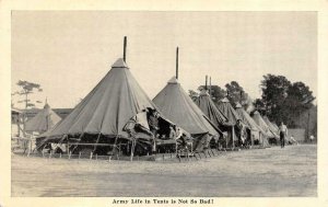 Military Soldiers  ARMY LIFE IN TENTS IS NOT SO BAD  c1940's WWII B&W Postcard