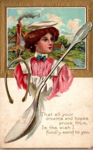 Beautiful Lady With Gold Horseshoe and Silver Spoon