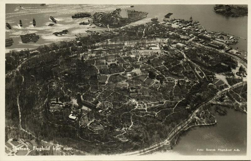 sweden, SKANSEN, Flygbild från Norr (1940s) Aerial View