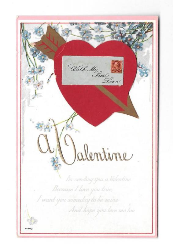 Valentine Heart and Envelope Add-On Vintage Poem Postcard