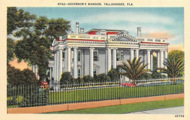 TALLAHASSEE, FL  Florida      GOVERNOR'S MANSION       c1940's Linen Postcard