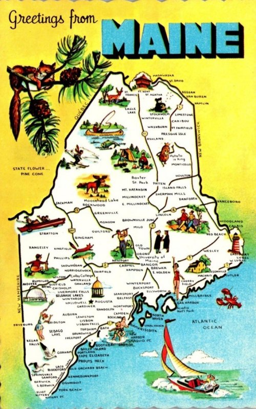 Maine Greetings With Map