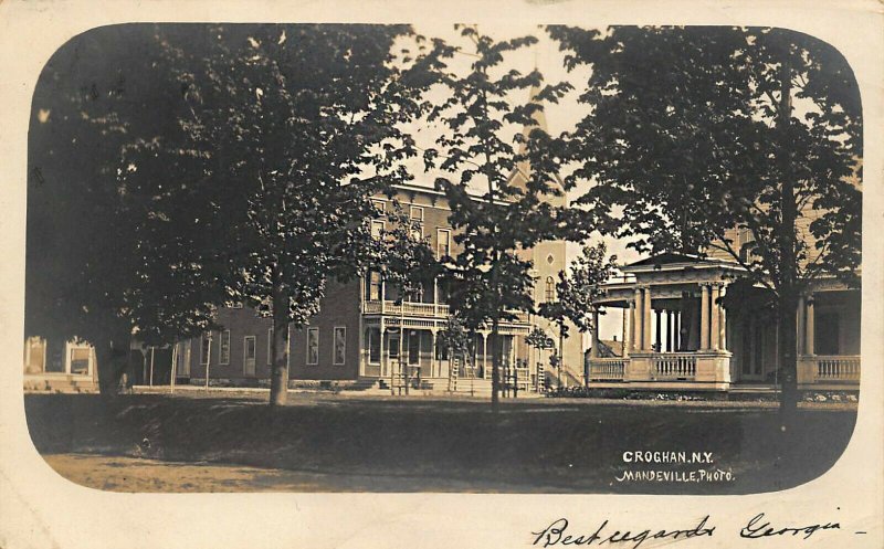 Croghan NY Town View By Mandeville, Photo 1906 Real Photo Postcard