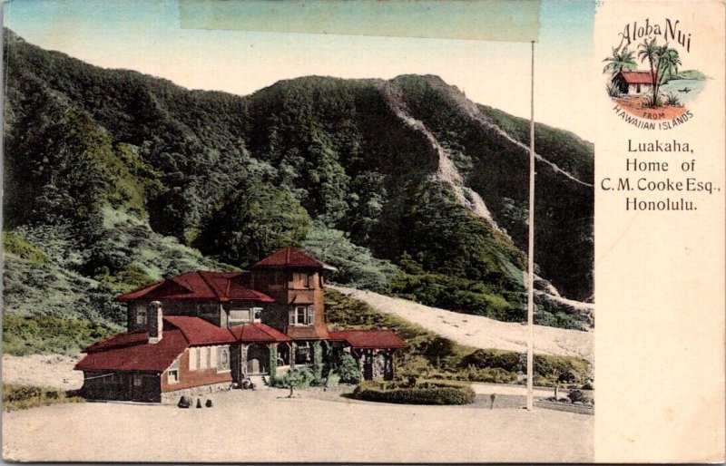 Hand Colored Postcard Luakaha Home of C.M. Cooke Esq. Honolulu Hawaii